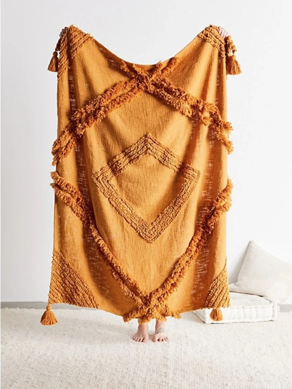 Urban Outfitters Aden Tufted Throw Blanket in Mustard